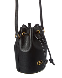 Valentino Vlogo Grainy Leather Bucket Bag, Black