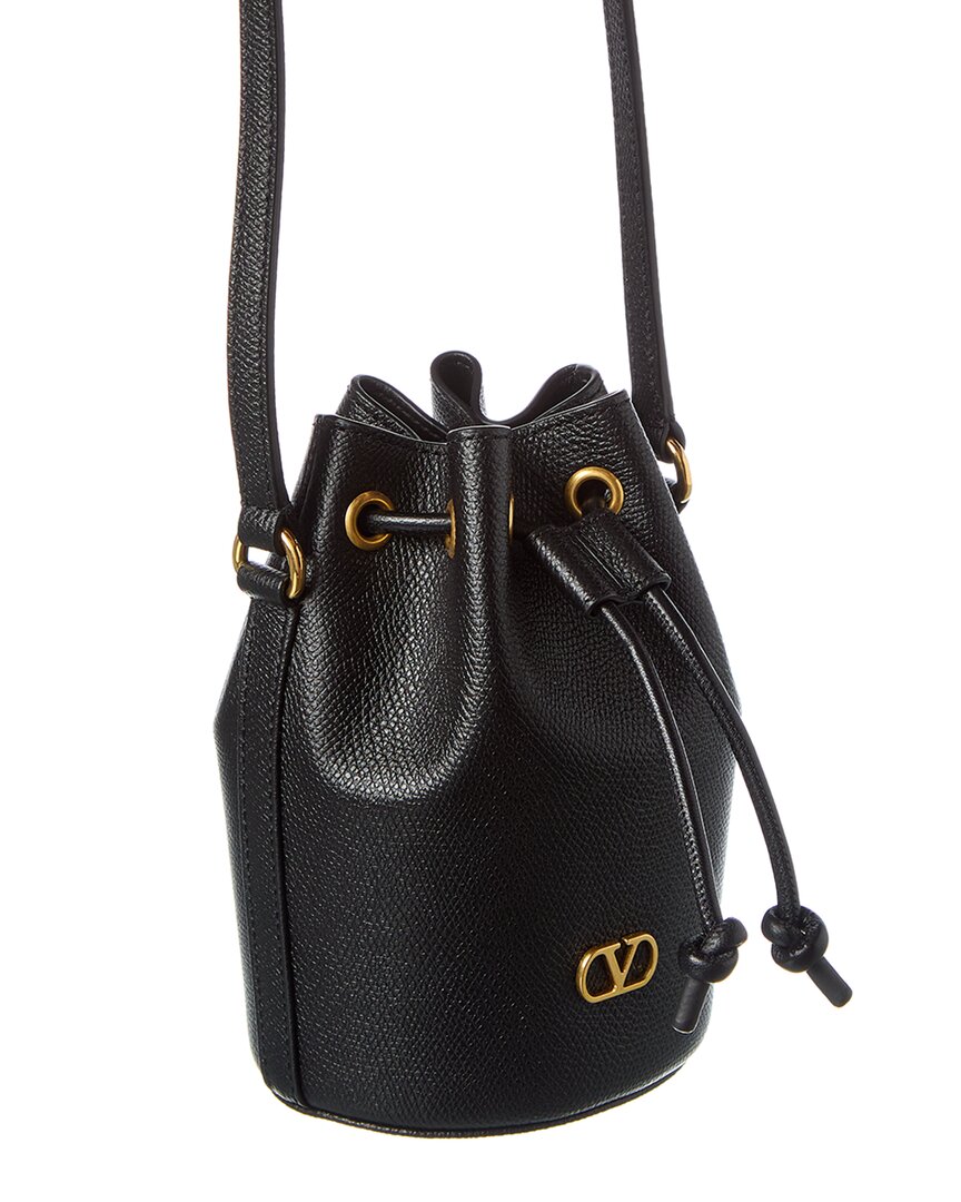 Valentino Vlogo Grainy Leather Bucket Bag, Black