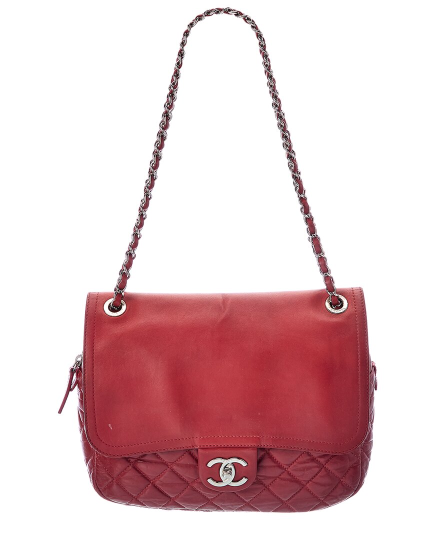Chanel Red Calfskin Leather Flap Messenger Bag (Authentic Pre-Loved)