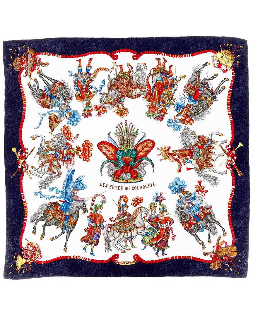 Pre-Owned Hermès "Les Fetes Du Roi Soliel," By Michel Duchene Silk Scarf (Authentic