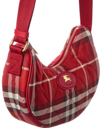 Burberry Horseshoe Nylon & Leather Hobo Bag