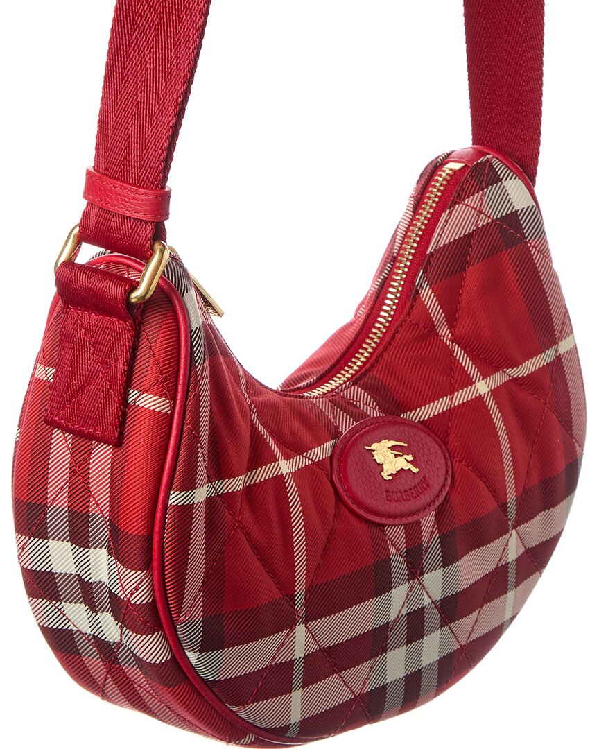 Burberry Horseshoe Nylon & Leather Hobo Bag