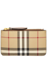 Burberry Check E-Canvas & Leather Coin Case With Strap