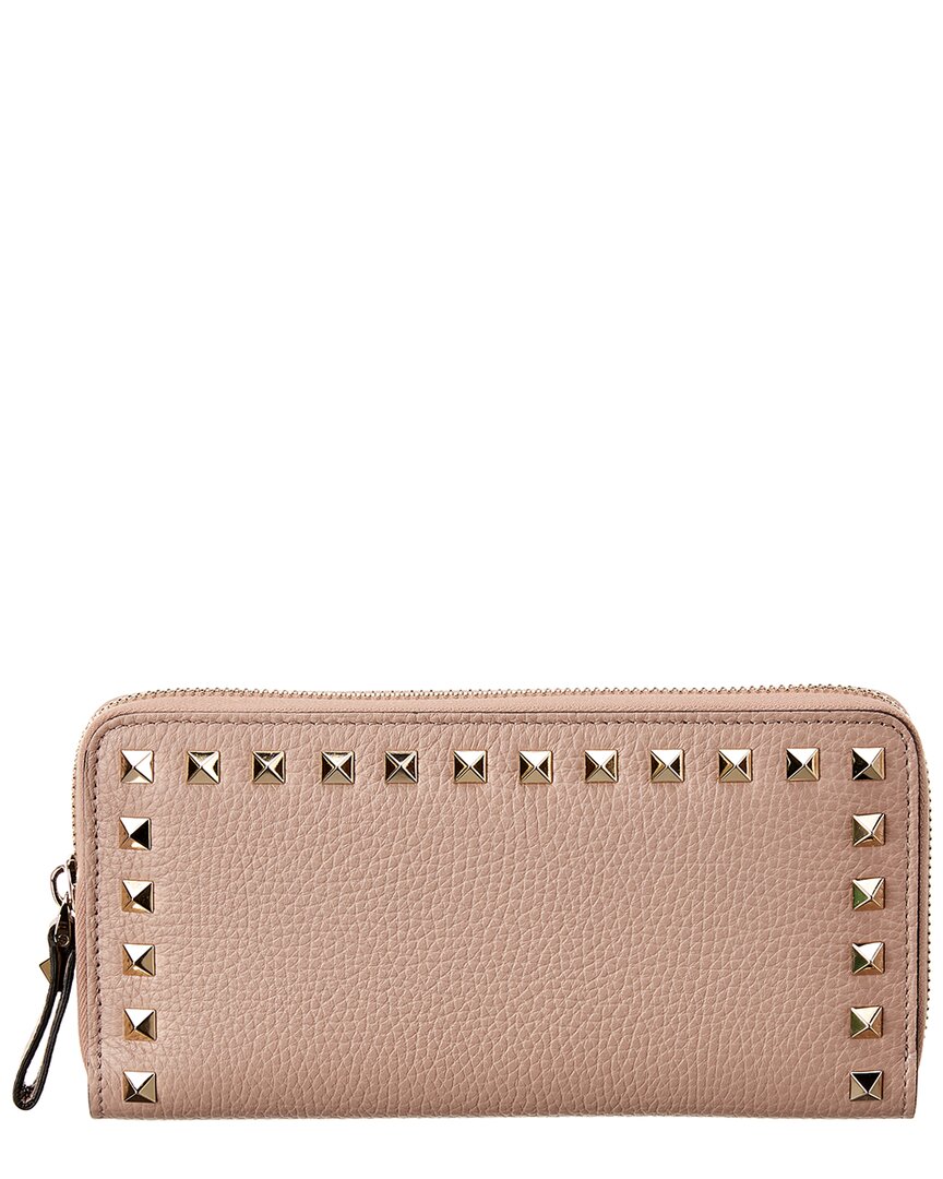 Valentino Rockstud Grainy Leather Zip Around Wallet