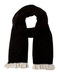 Hannah Rose Contrast Ruffle Edges Rib Scarf Black