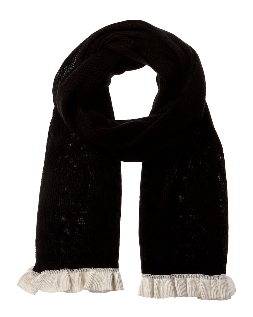 Hannah Rose Contrast Ruffle Edges Rib Scarf Black