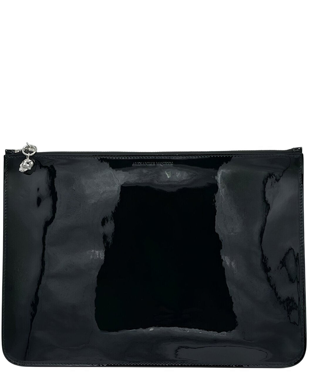 Alexander McQueen Women's Black Patent Leather Skull Charm Large Pouch