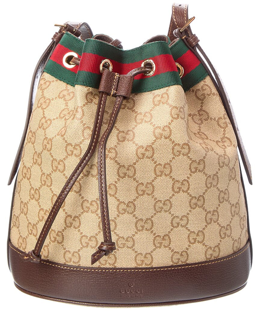 Gucci Gucci Venice Small Gg Coated Canvas & Leather Bucket Bag
