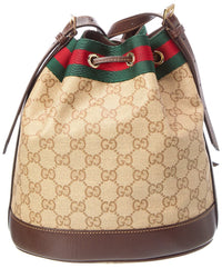 Gucci Gucci Venice Small Gg Coated Canvas & Leather Bucket Bag