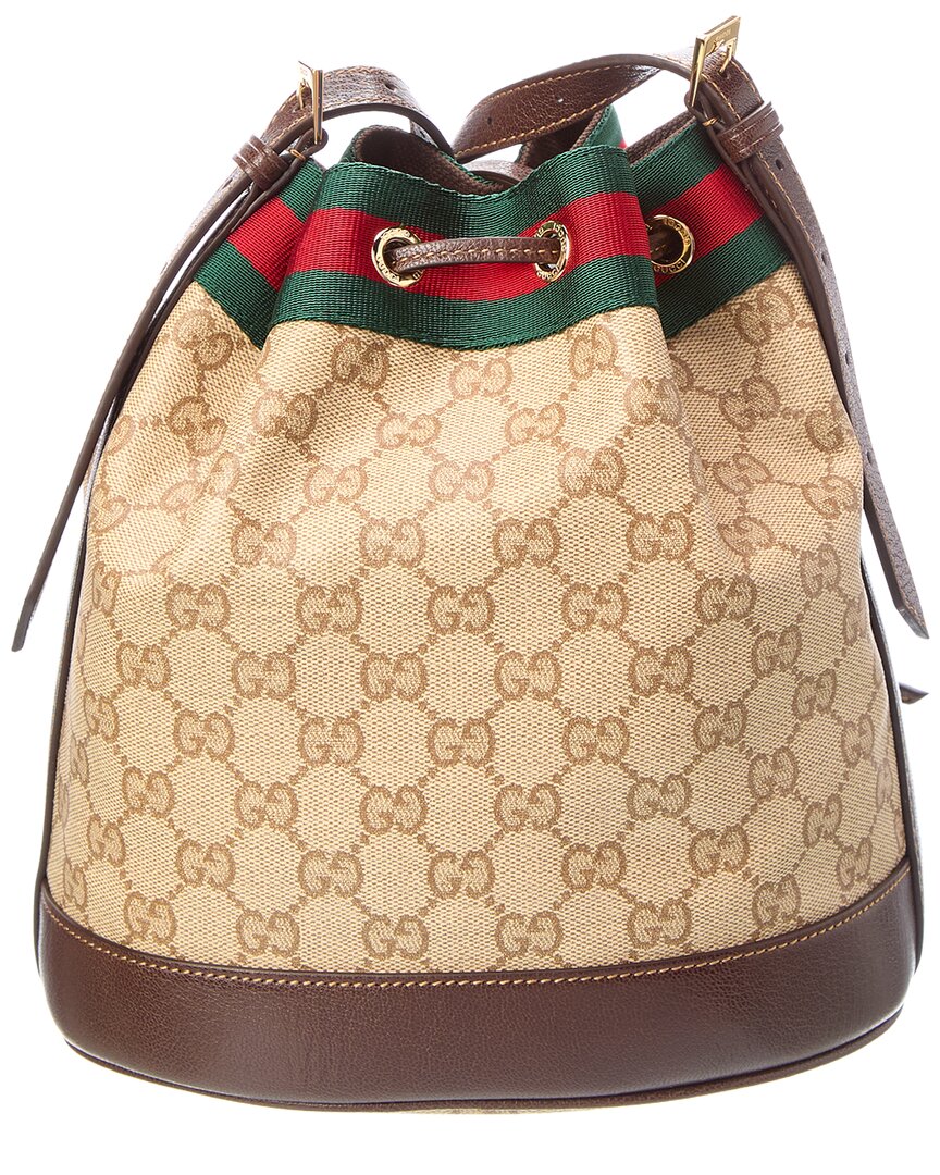 Gucci Gucci Venice Small Gg Coated Canvas & Leather Bucket Bag