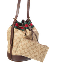 Gucci Gucci Venice Small Gg Coated Canvas & Leather Bucket Bag