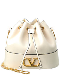Valentino Valentino Vlogo Leather Bucket Bag, White