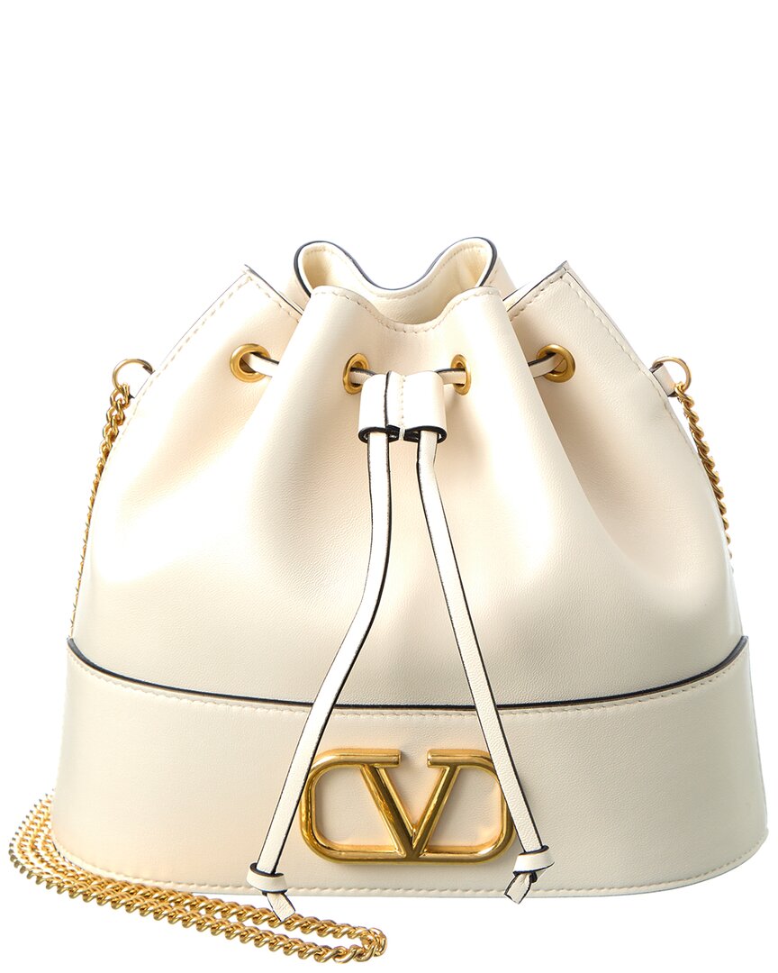 Valentino Valentino Vlogo Leather Bucket Bag, White