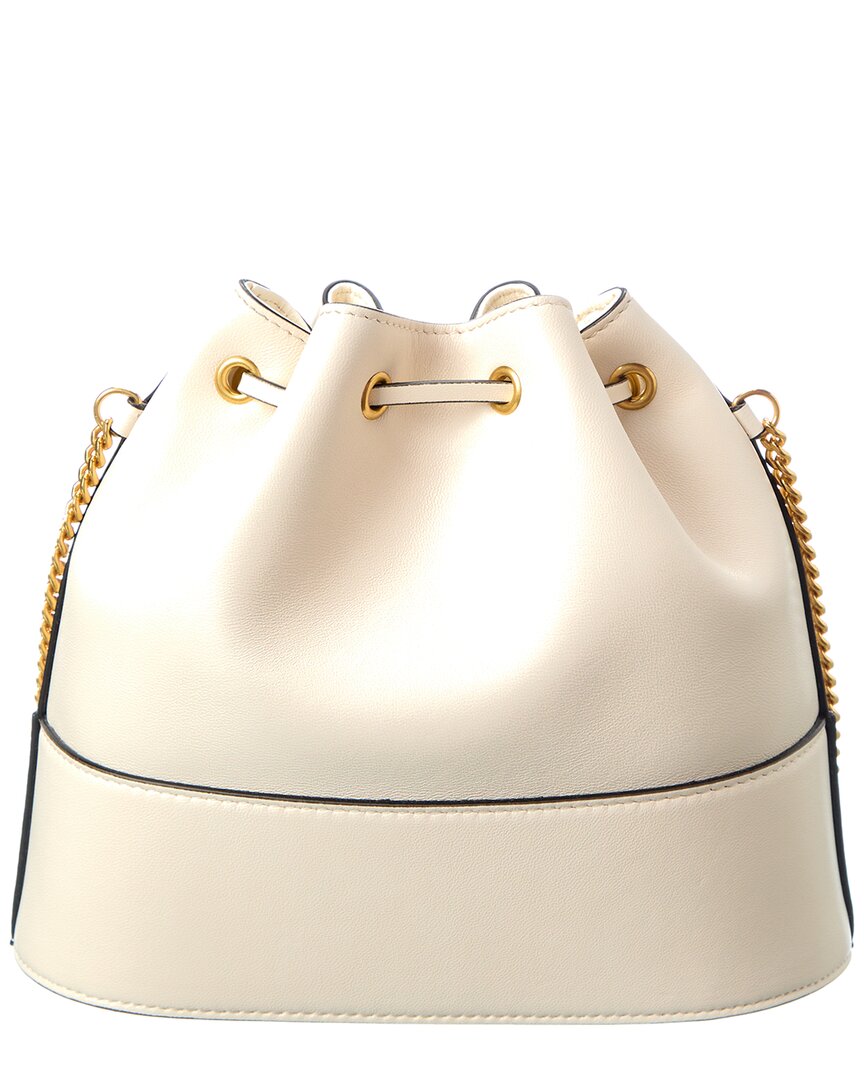 Valentino Valentino Vlogo Leather Bucket Bag, White