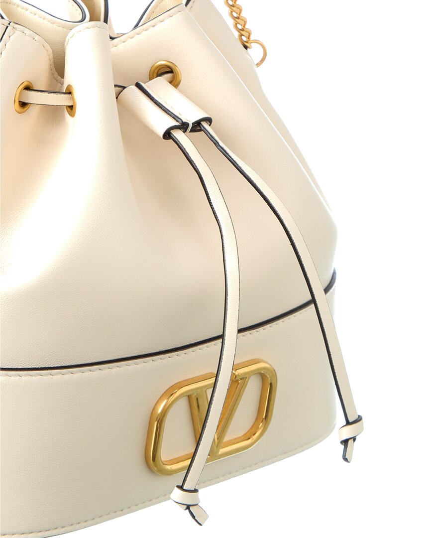 Valentino Valentino Vlogo Leather Bucket Bag, White