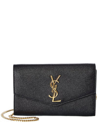 Saint Laurent Saint Laurent Uptown Embossed Leather Wallet On Chain