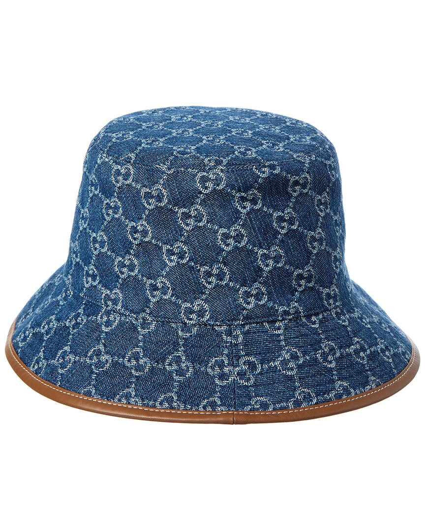 Gucci Gg Denim Leather-Trim Bucket Hat