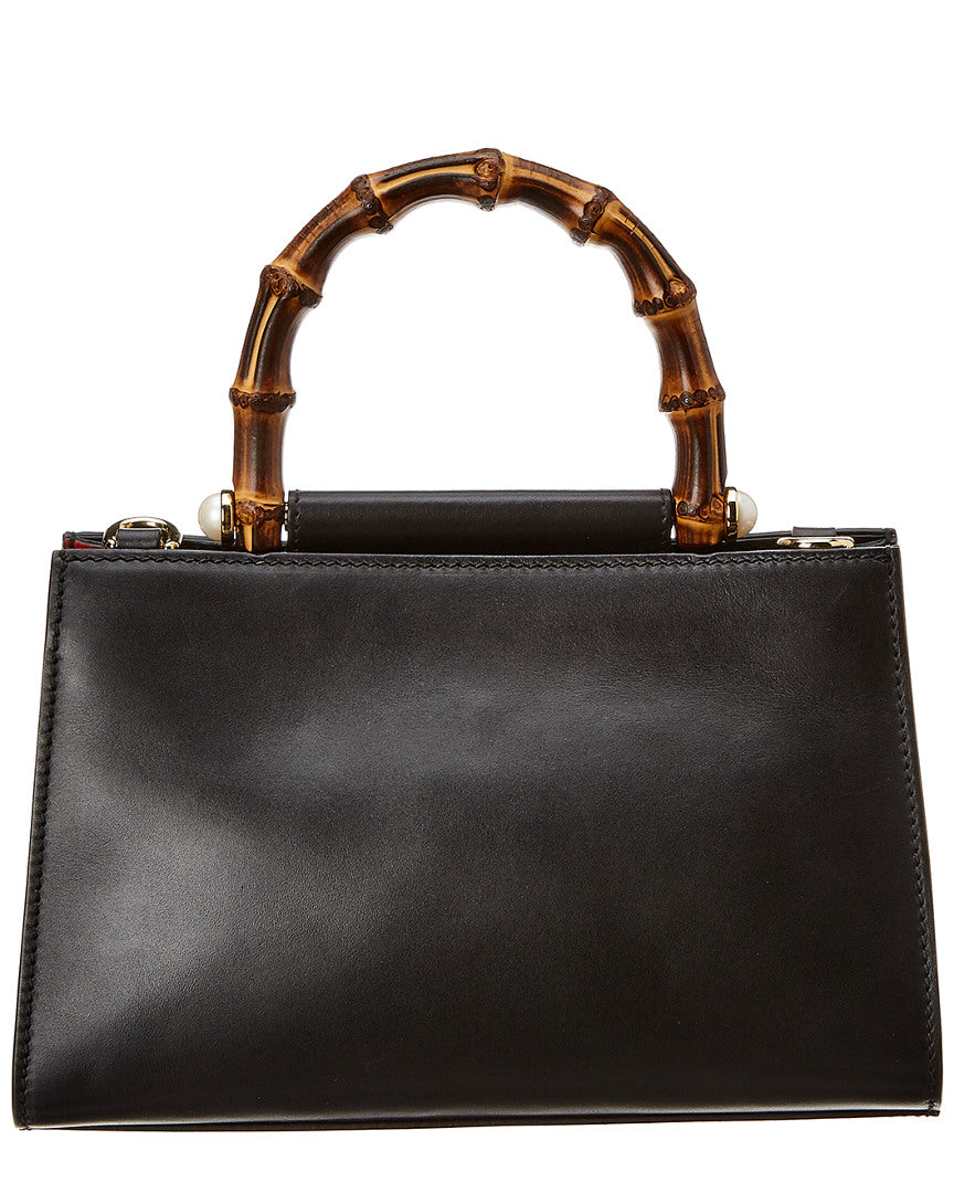 Gucci Black Leather Bamboo Nymphaea Bag (Authentic Pre-Loved)