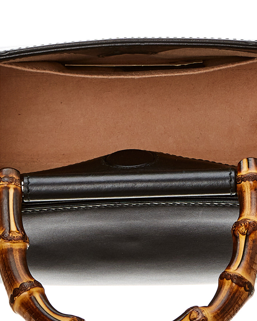 Gucci Black Leather Bamboo Nymphaea Bag (Authentic Pre-Loved