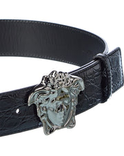 Versace La Medusa Croc-Embossed Leather Belt
