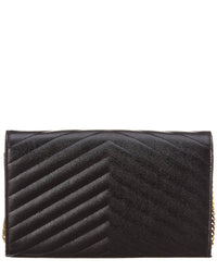 Saint Laurent Monogram Grain De Poudre Leather Wallet On Chain