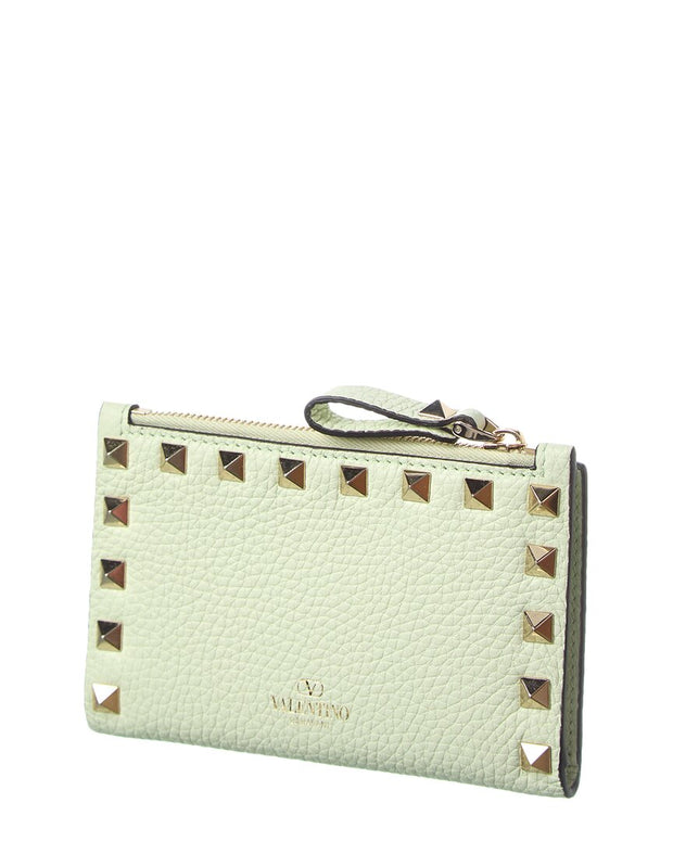 Valentino Rockstud Grainy Leather Coin Purse & Card Holder