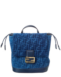 FENDI Fendi Ff Flocked Denim & Leather Backpack