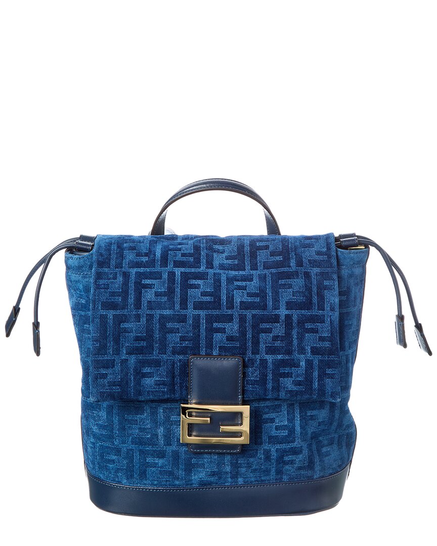 FENDI Fendi Ff Flocked Denim & Leather Backpack