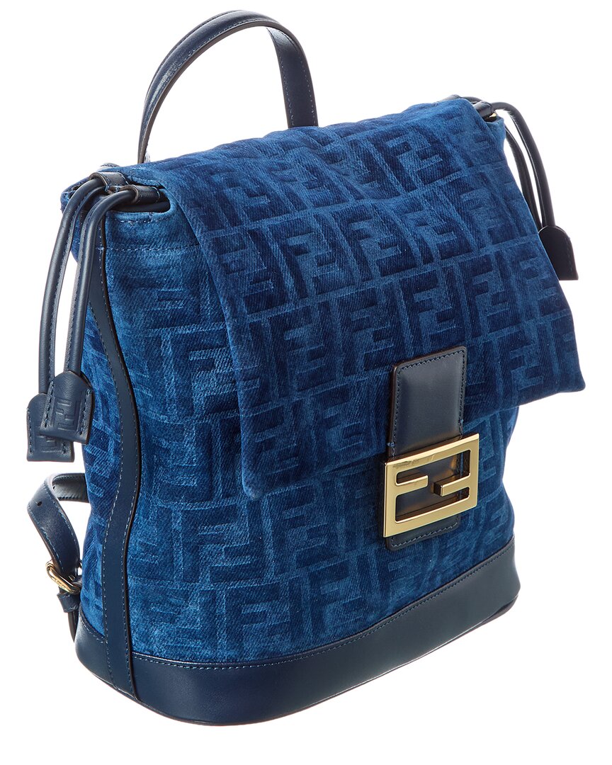 FENDI Fendi Ff Flocked Denim & Leather Backpack