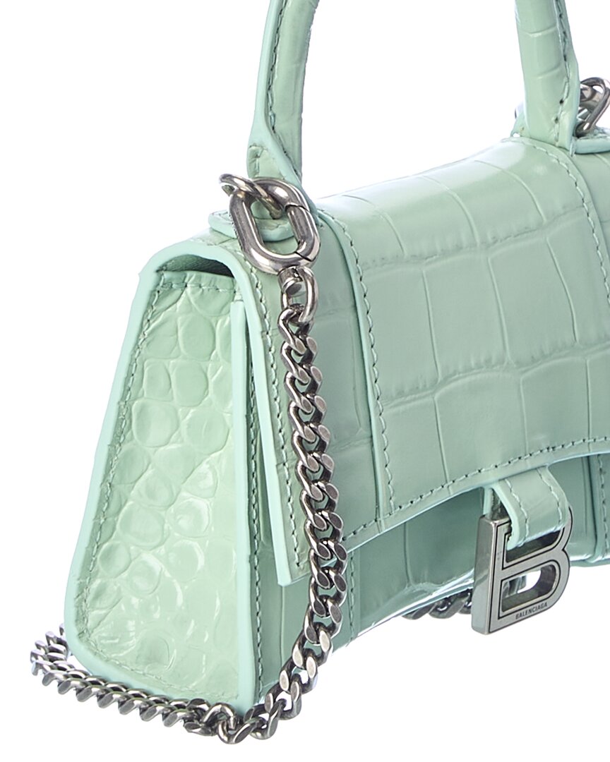 Balenciaga Hourglass Mini Top Handle Croc-Embossed Leather Crossbody