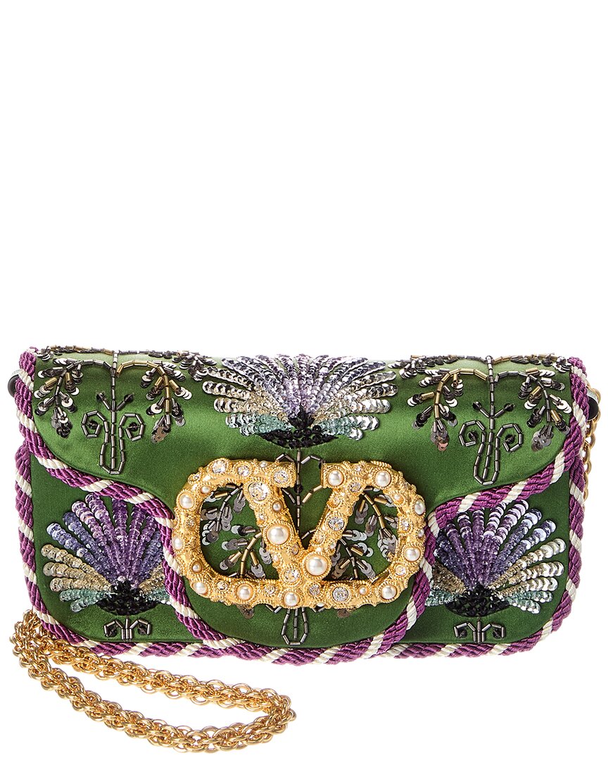 Valentino Valentino Vlogo Loco Small Satin & Leather Wallet On Chain