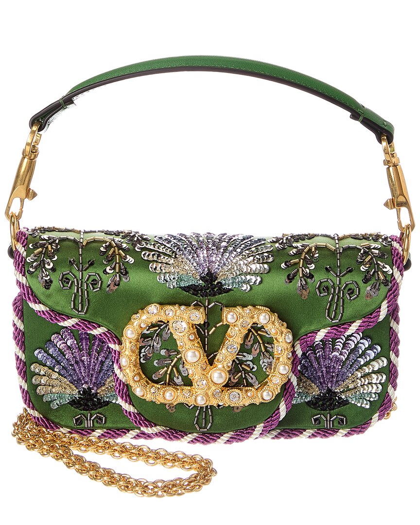 Valentino Valentino Vlogo Loco Small Satin & Leather Wallet On Chain