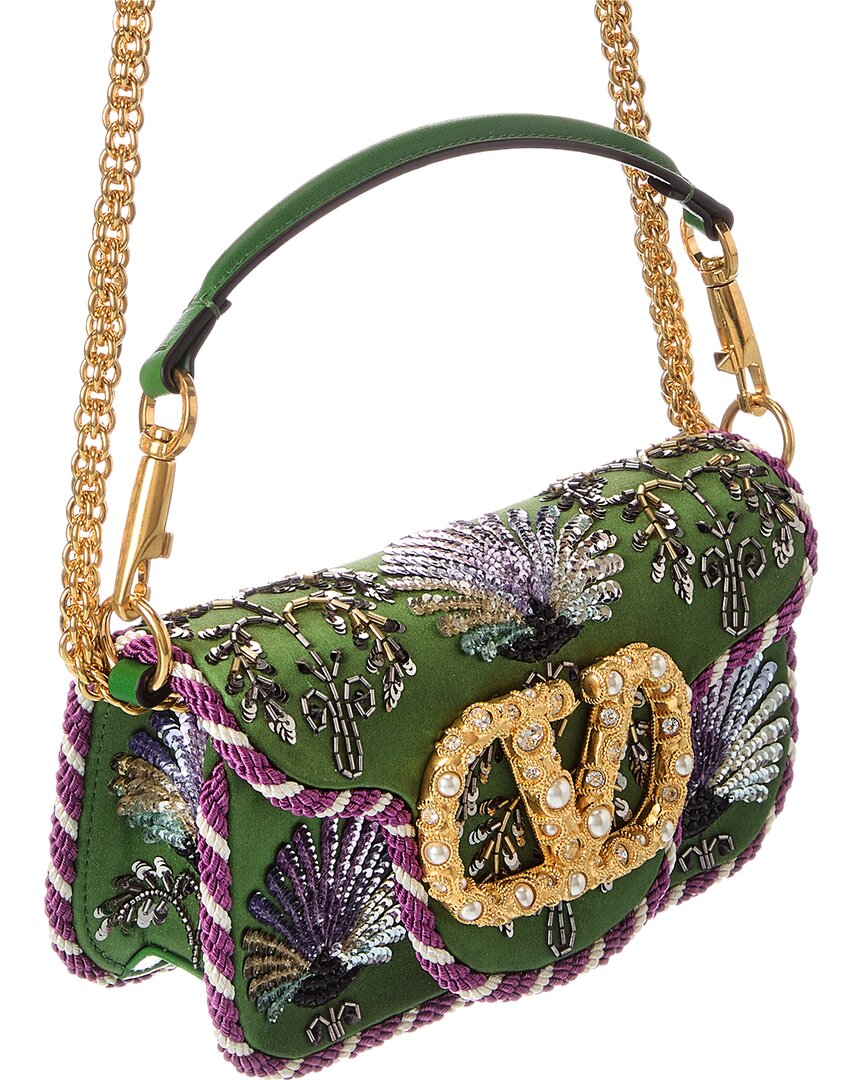 Valentino Valentino Vlogo Loco Small Satin & Leather Wallet On Chain