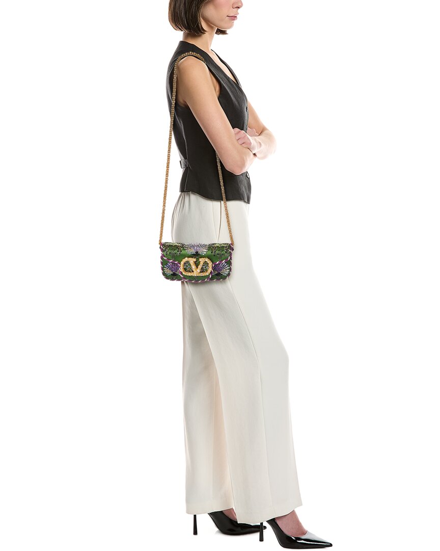 Valentino Valentino Vlogo Loco Small Satin & Leather Wallet On Chain