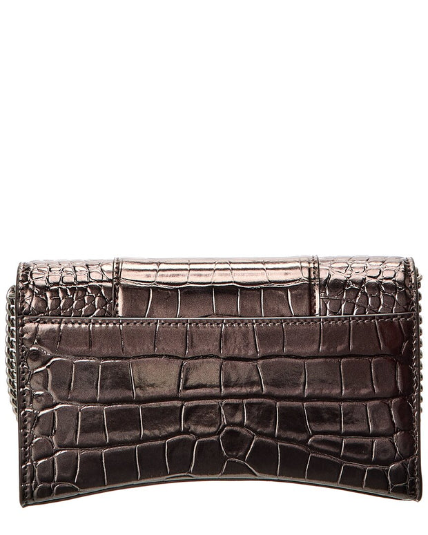 Balenciaga Hourglass Croc-Embossed Leather Wallet On Chain