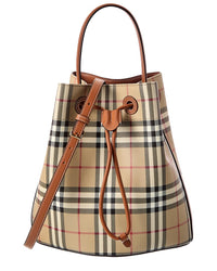 Burberry Burberry Small Check Coated Canvas & Leather Bucket Bag