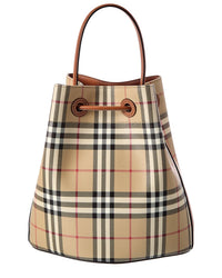 Burberry Burberry Small Check Coated Canvas & Leather Bucket Bag