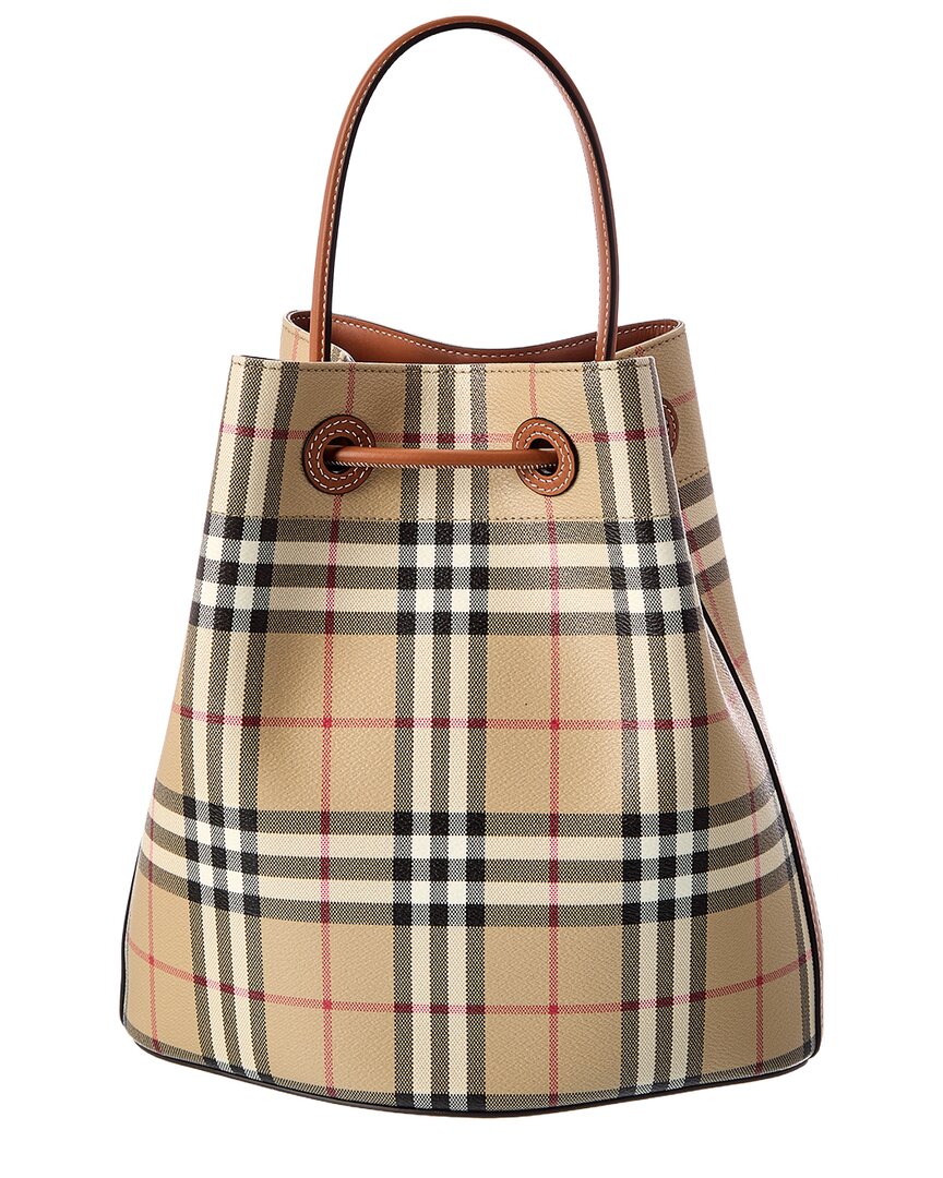 Burberry Burberry Small Check Coated Canvas & Leather Bucket Bag
