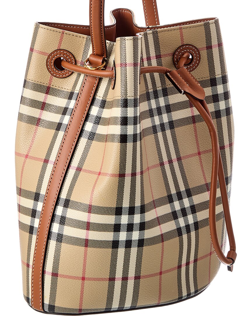 Burberry Burberry Small Check Coated Canvas & Leather Bucket Bag