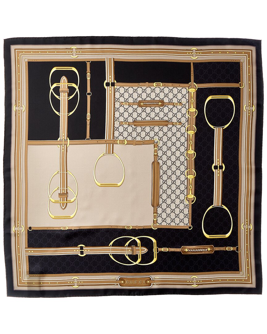Gucci Gucci Horsebit & Gg Print Silk Scarf