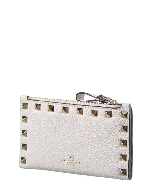 Valentino Rockstud Grainy Leather Coin Purse & Card Holder