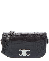 Celine Small Triomphe Croc-Embossed Leather Crossbody