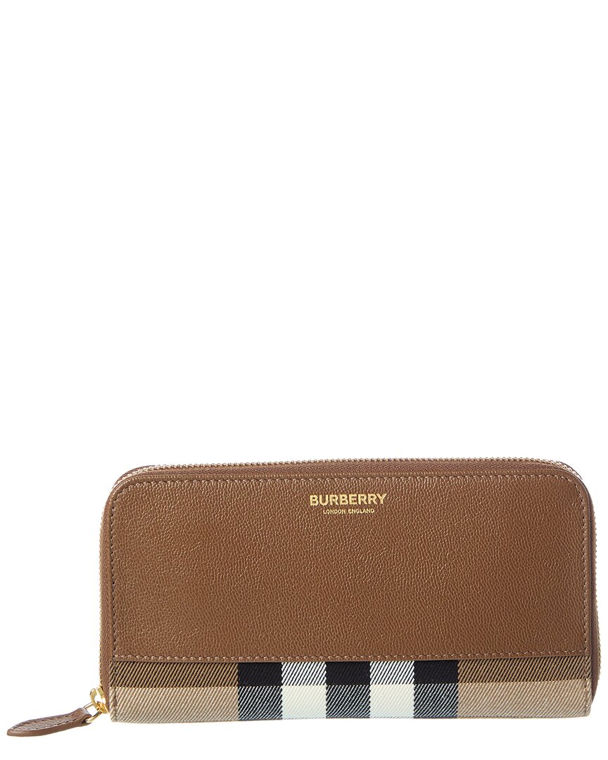 Burberry Burberry Check Canvas & Leather Zip Around Wallet