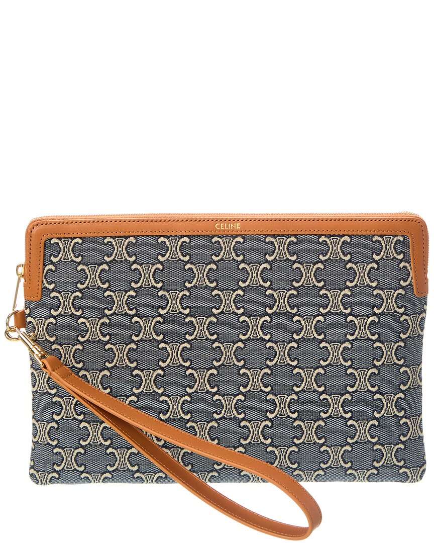 Celine Small Jacquard Triomphe Canvas & Leather Pouch