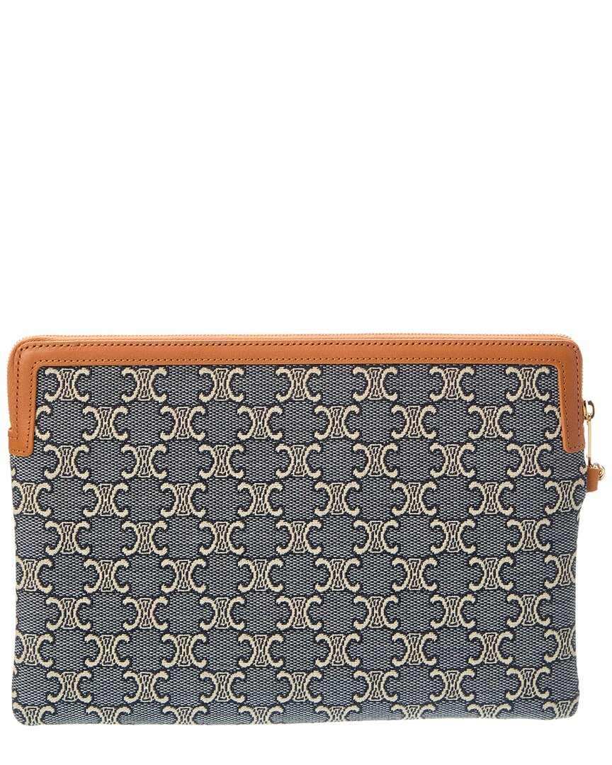 Celine Small Jacquard Triomphe Canvas & Leather Pouch