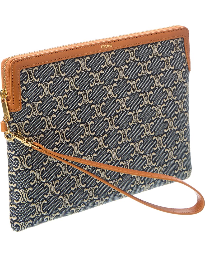 Celine Small Jacquard Triomphe Canvas & Leather Pouch