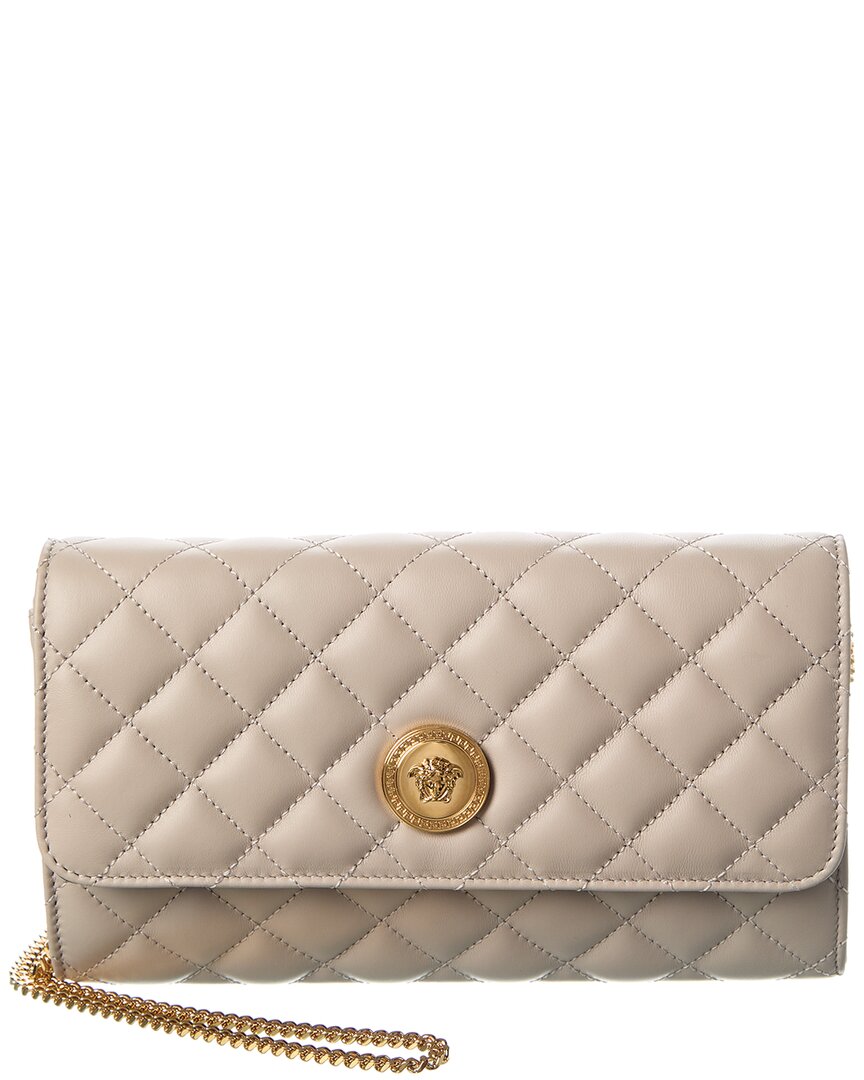 Versace Medusa Quilted Leather Wallet On Chain ONE SIZE White