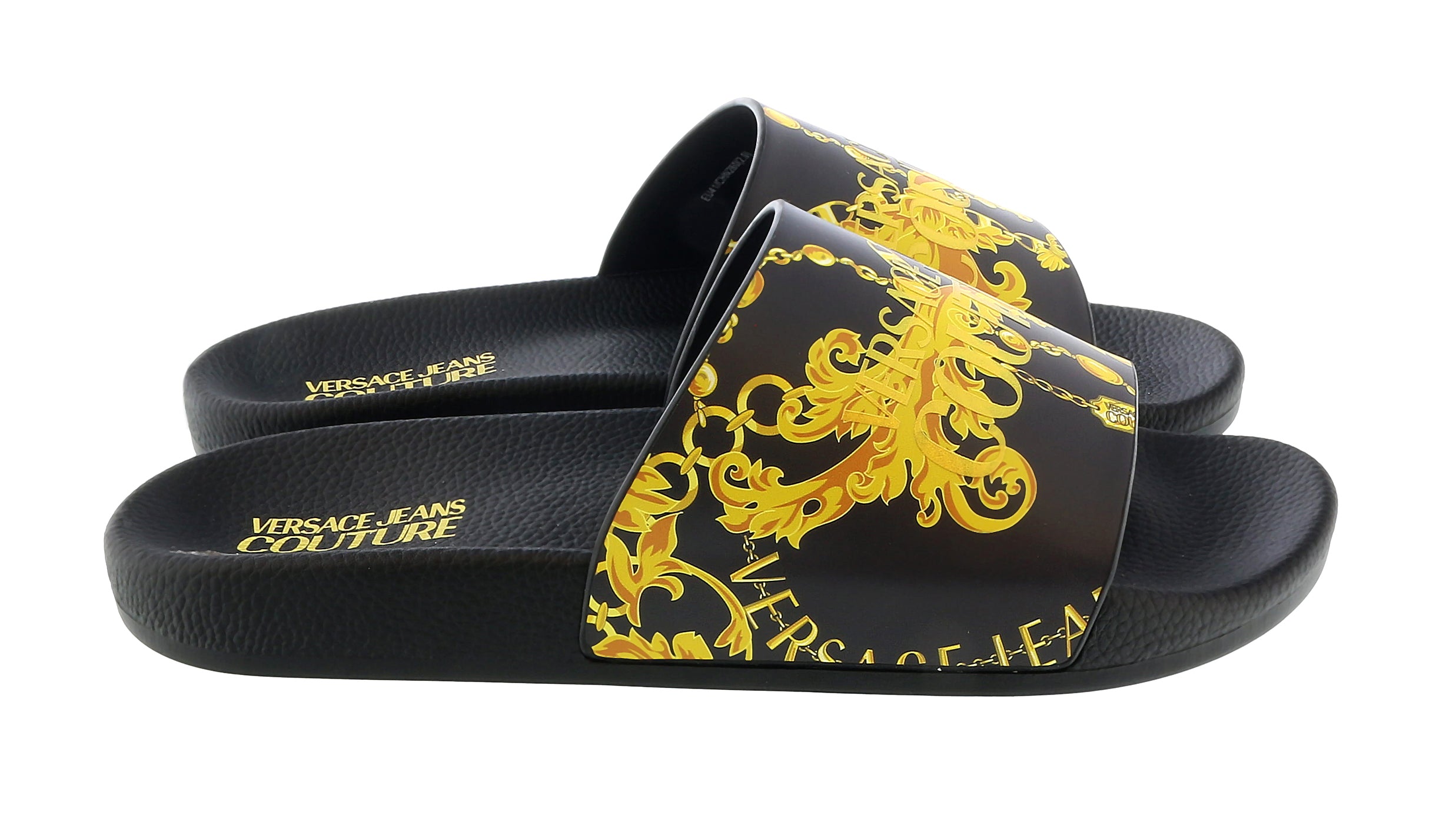 Versace Jeans Couture Black/Gold Ladies Signature Pattern Pool Slide