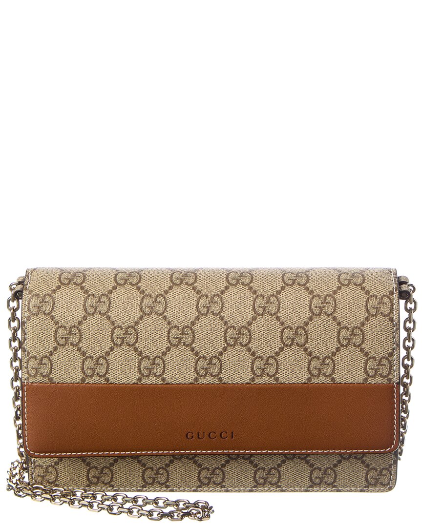 Gucci Gucci Gg Emblem Gg Supreme Canvas & Leather Wallet On Chain
