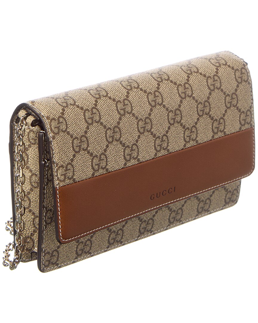 Gucci Gucci Gg Emblem Gg Supreme Canvas & Leather Wallet On Chain